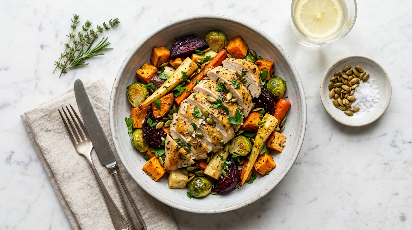 Roasted Root Vegetable Bowl with Chicken