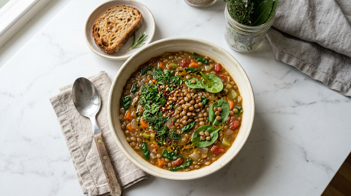 Hearty Lentil & Spinach Soup