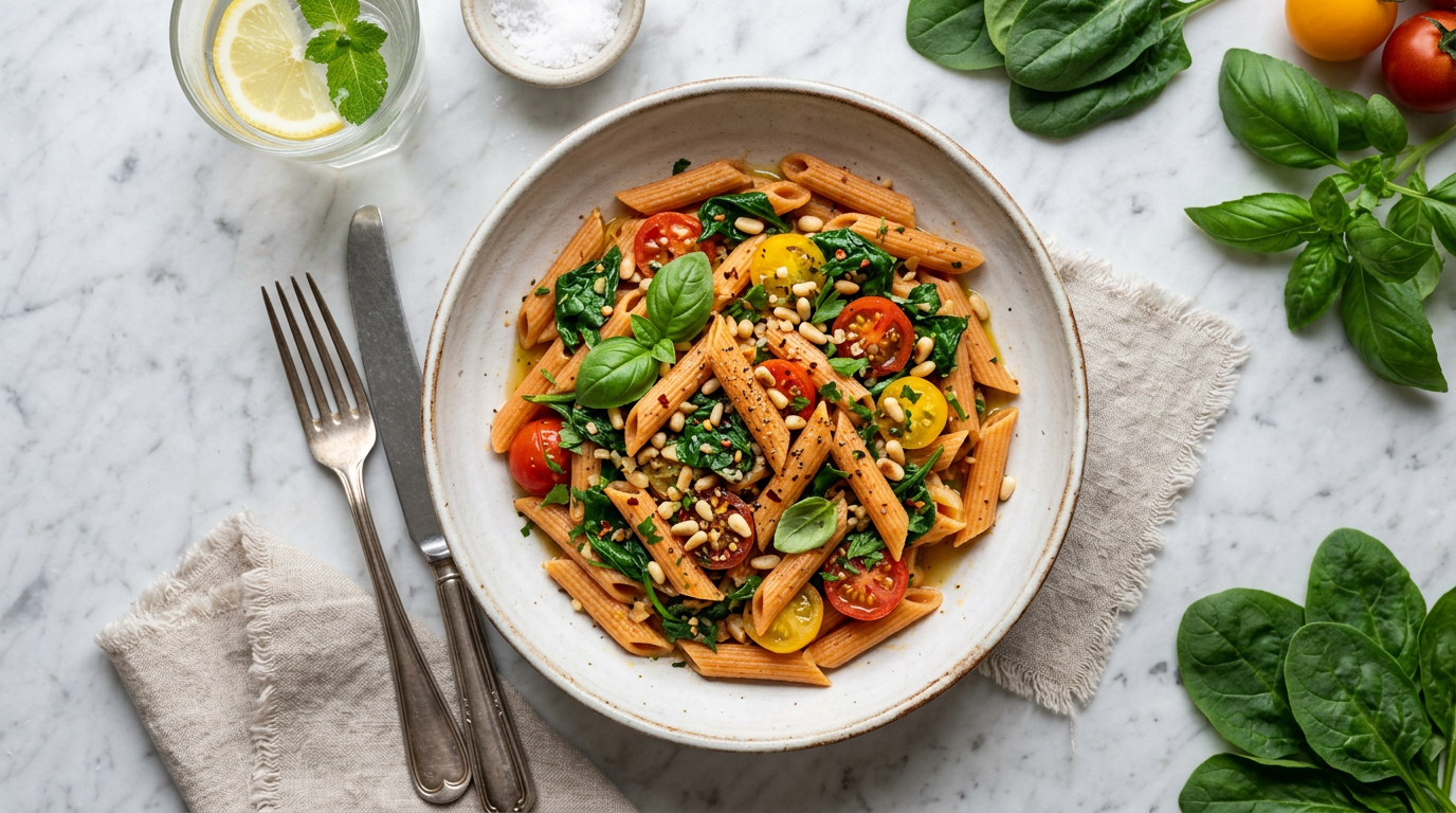 Red Lentil Pasta with Spinach