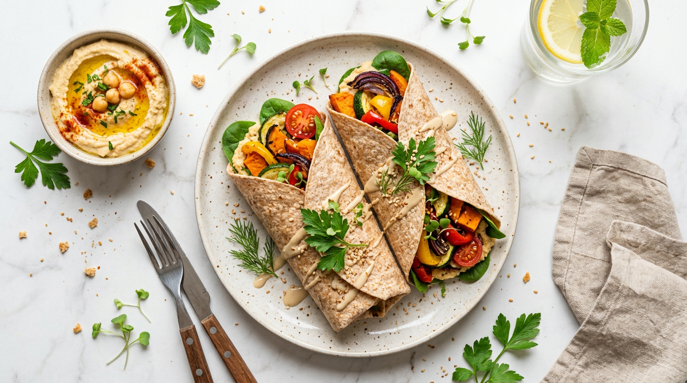 Roasted Veggie and Hummus Wraps