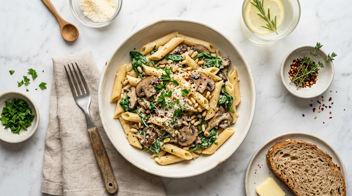 Creamy Mushroom and Spinach Pasta