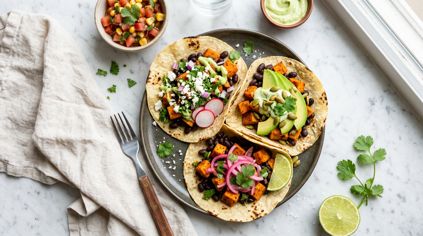 Roasted Sweet Potato and Black Bean Tacos