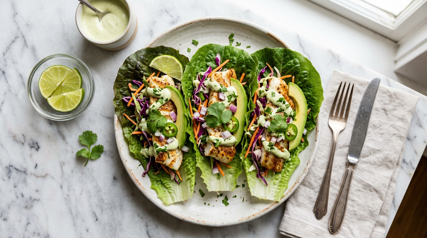 White Fish Tacos in Lettuce Wraps