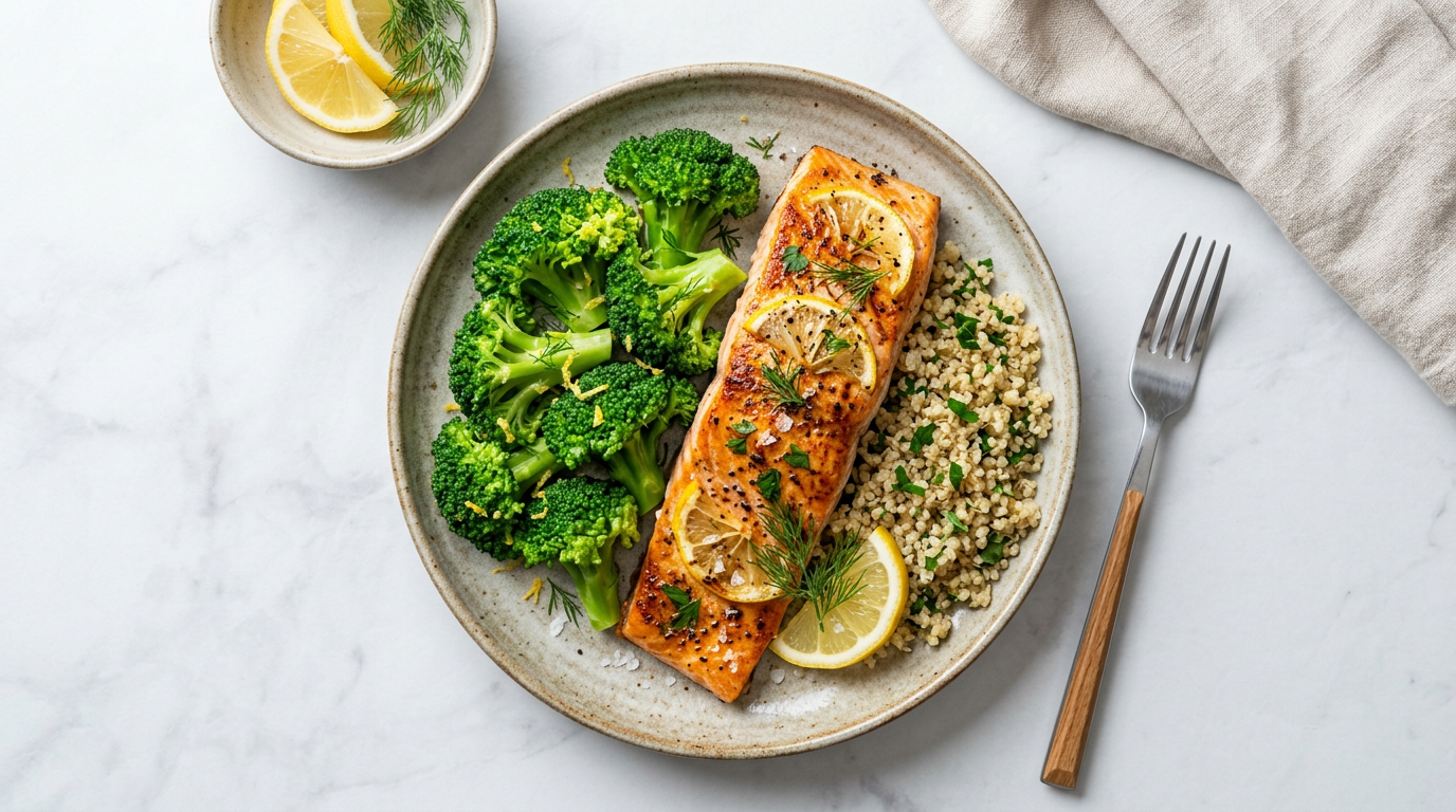 Baked Salmon with Steamed Broccoli