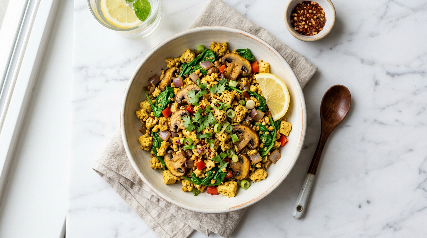Tofu Scramble with Spinach and Mushrooms
