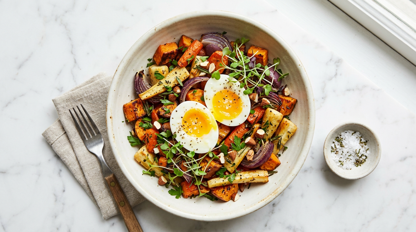 Roasted Root Vegetable Medley with Egg
