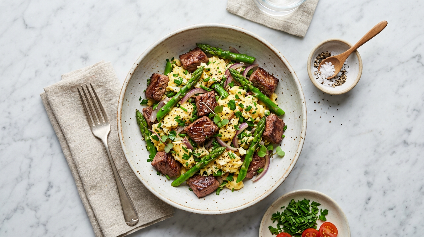Steak and Asparagus Scramble