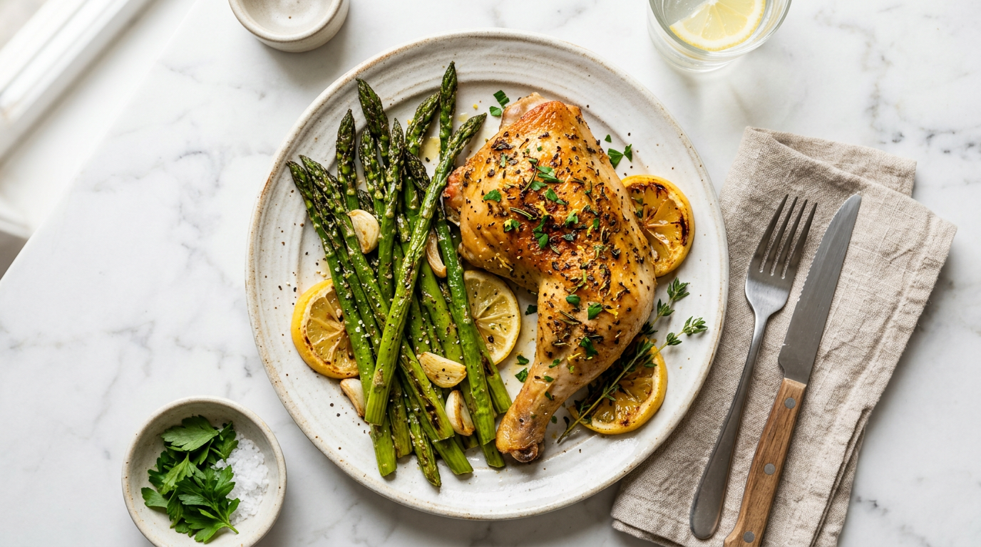 Lemon Herb Roasted Chicken with Asparagus