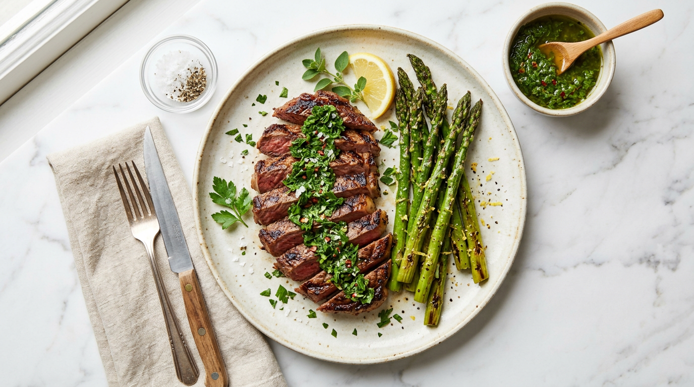 Steak with Chimichurri and Asparagus