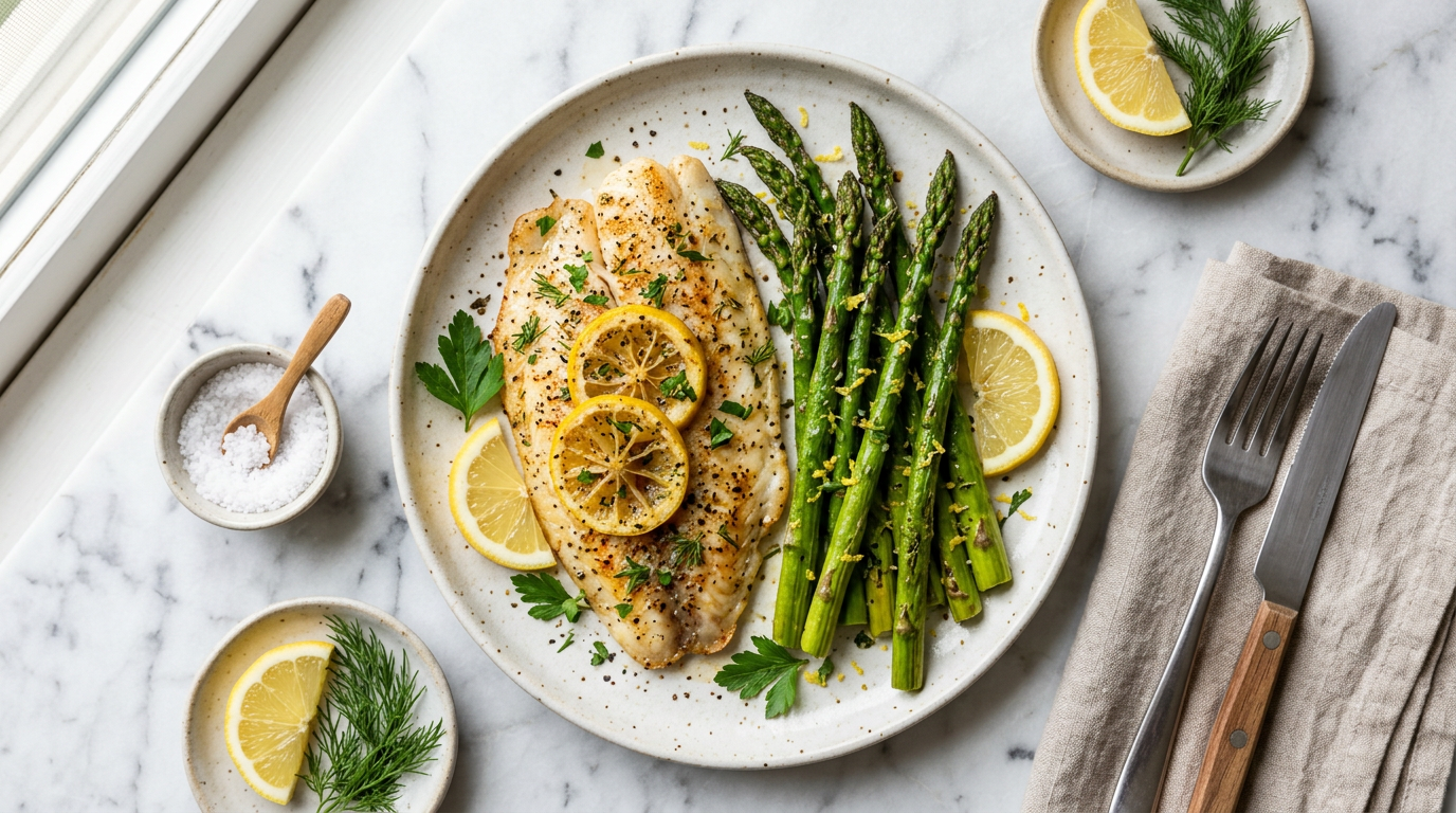 Lemon Garlic Tilapia with Asparagus
