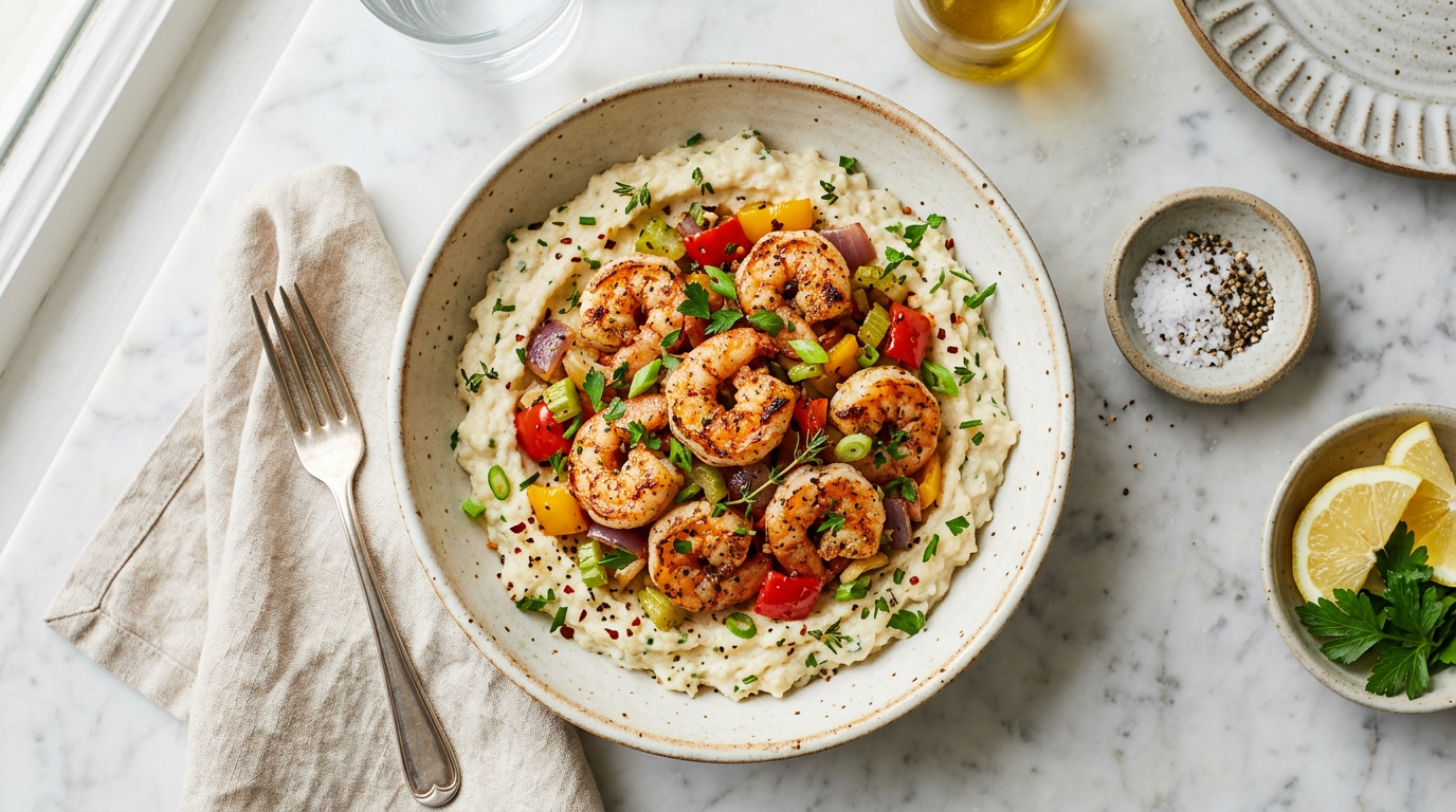 Cajun Shrimp and Cauliflower Mash